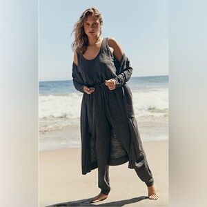 Free People Beach Bicoastal Set Jumpsuit & Cardigan Charcoal Grey - Size Medium
